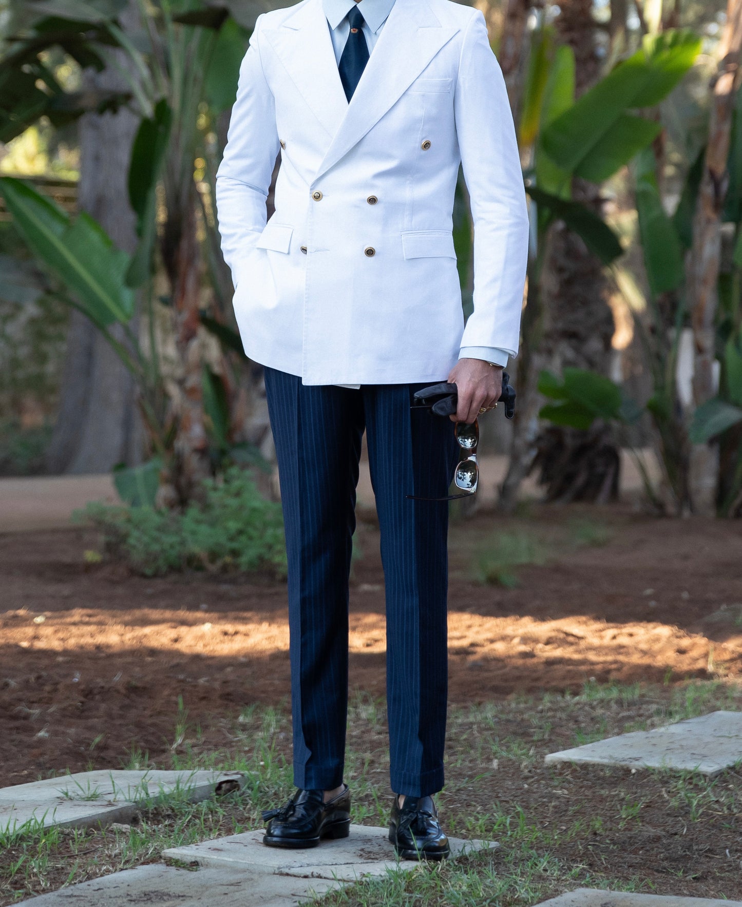 White Double - Breasted Tuxedo Blazer