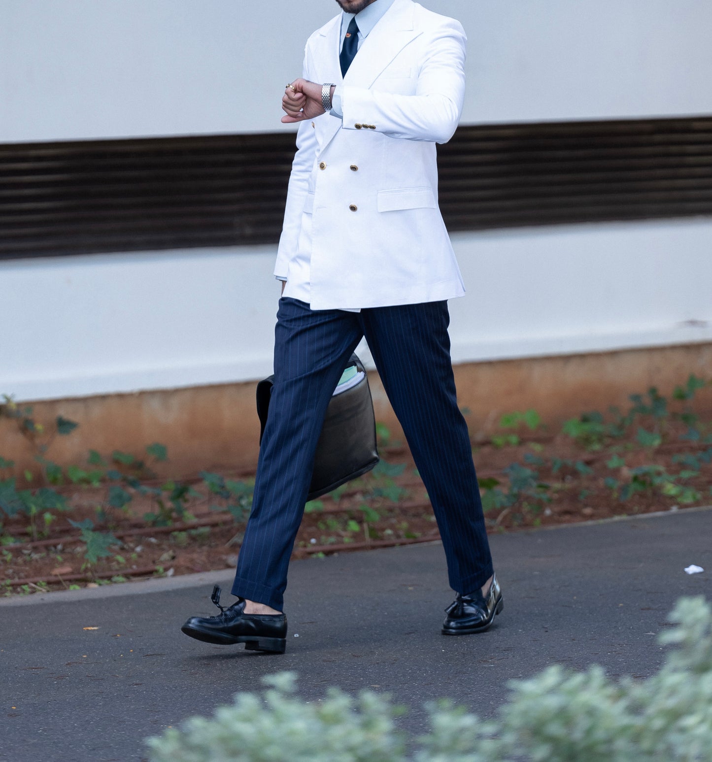 White Double - Breasted Tuxedo Blazer