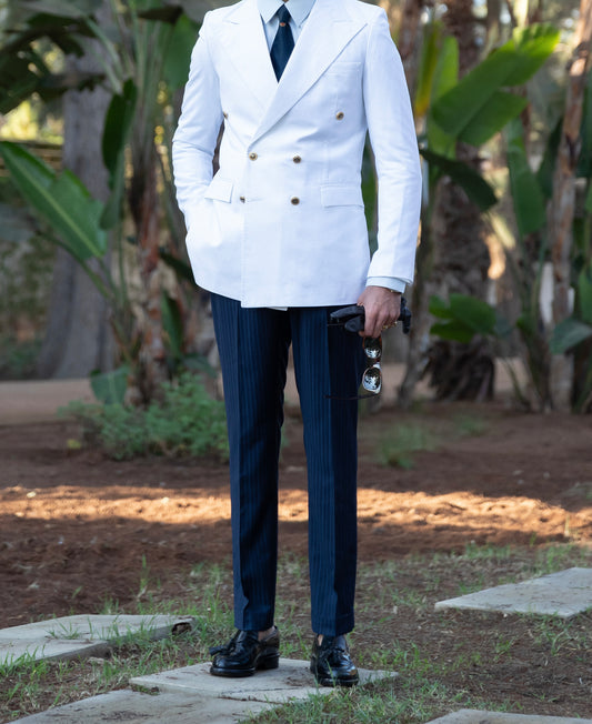 White Double - Breasted Tuxedo Blazer