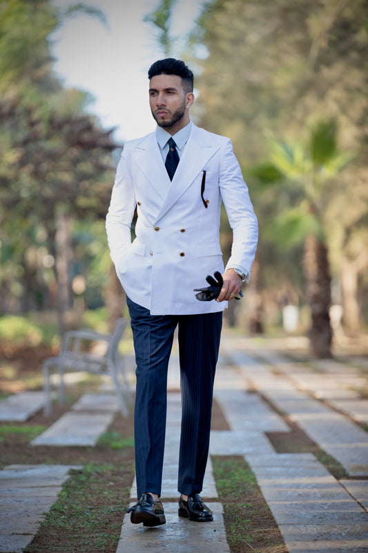 White Double - Breasted Tuxedo Blazer